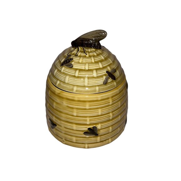 Vtg Black Forest Erphila Germany Gold Lidded Bee Beehive Farmhouse Honey Pot - Picture 3 of 10